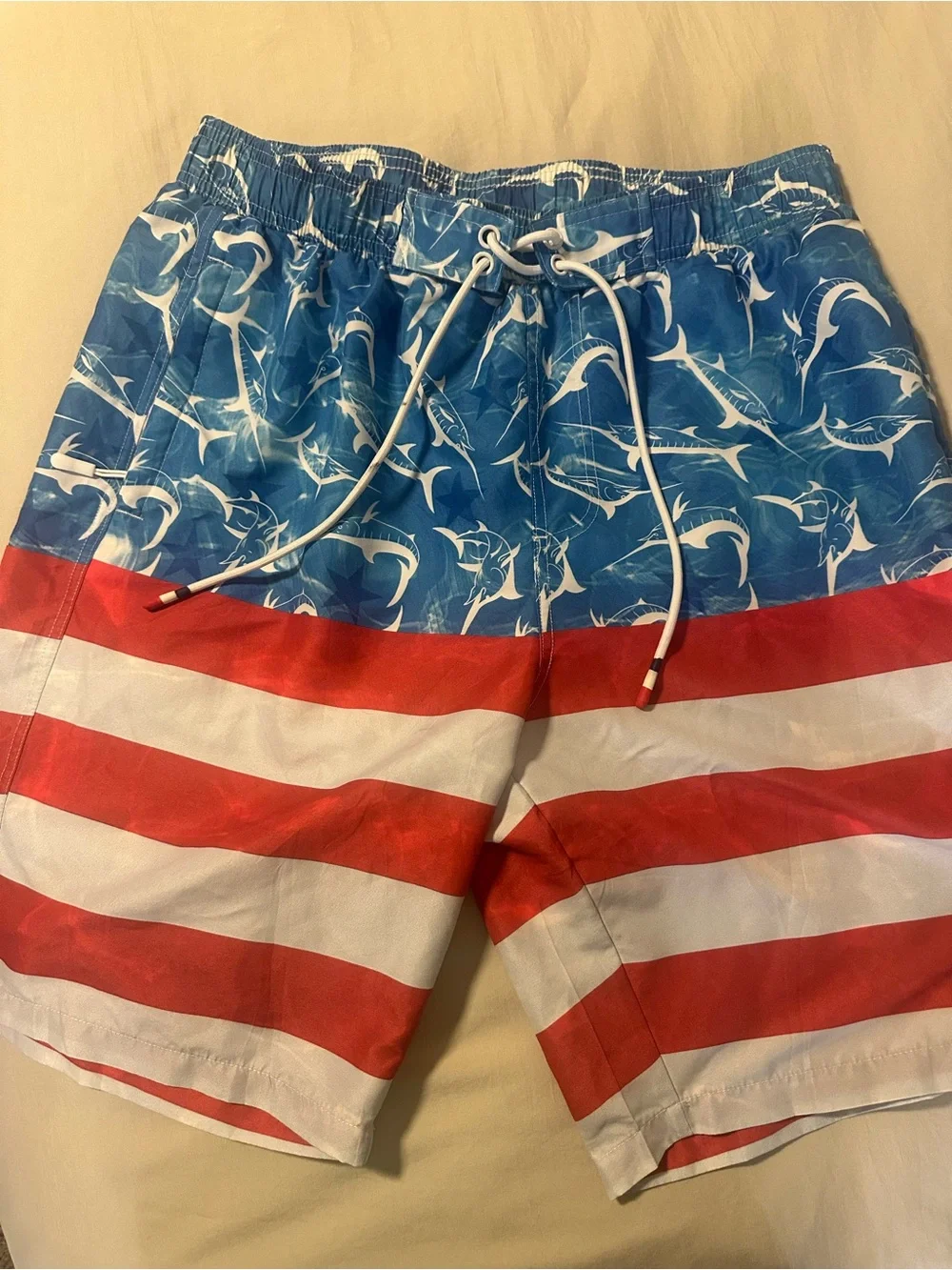 Men's Red White & Blue Flag-Style Swim Trunks